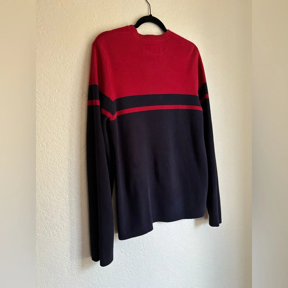 Vintage Abercrombie & Fitch Sweater Blue Red Colorblock Stripe Crewneck 90s